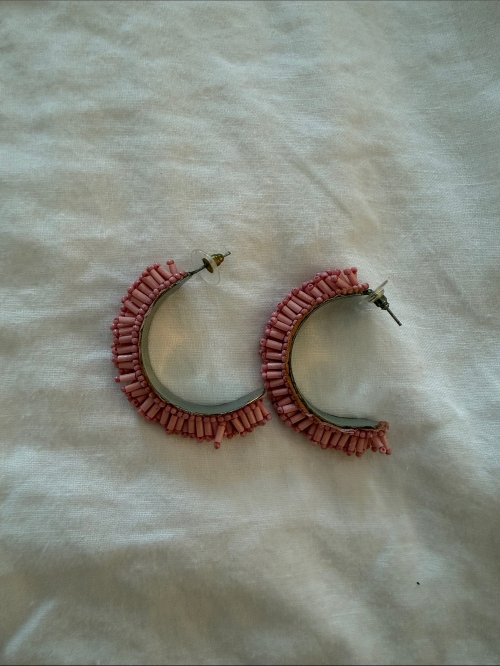 Pink Beaded Hoop Earrings - Women Jewelry